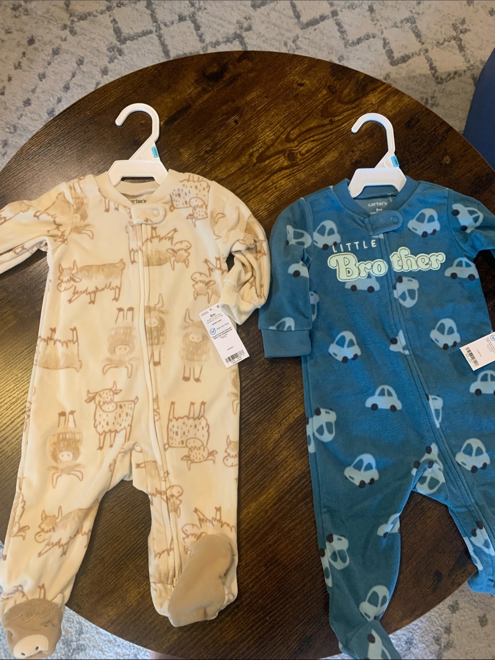 Carter's Teal Blue 'Little Brother' Car Print Fleece One-Piece